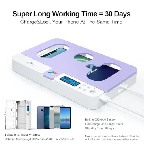 ySky Portable Phone Lock Box with Timer, Purple | 18.3cm (7.2in) Internal Size thumbnail 5