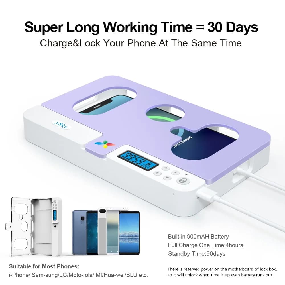 ySky Portable Phone Lock Box with Timer, Purple | 18.3cm (7.2in) Internal Size - view 5