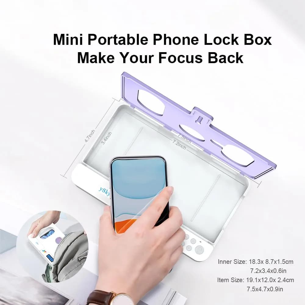 ySky Portable Phone Lock Box with Timer, Purple | 18.3cm (7.2in) Internal Size - view 6