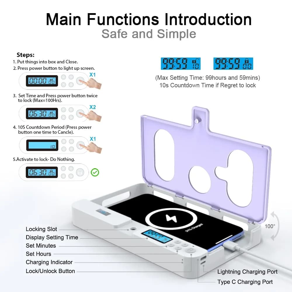ySky Phone Lock Box with Timer - Purple, 7-inch | Limit Smartphone Access & Boost Focus - view 3
