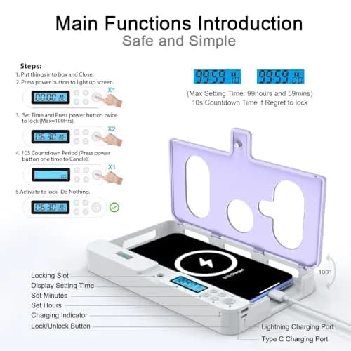 ySky Portable Phone Lock Box with Timer, Purple | 18.3cm (7.2in) Internal Size thumbnail 3