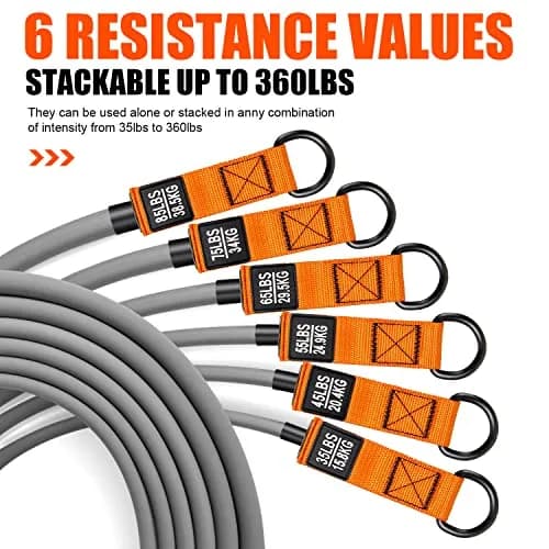 HPYGN Heavy Resistance Bands Set with Handles & Ankle Straps | 360LBS Max Resistance, 6 Levels, Orange thumbnail 5