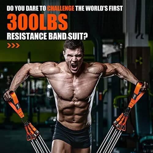 HPYGN Heavy Resistance Bands Set with Handles & Ankle Straps | 360LBS Max Resistance, 6 Levels, Orange thumbnail 2