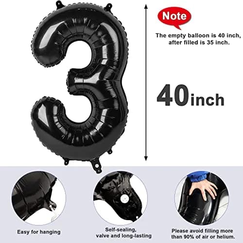 Mluchee Black Number 3 Balloon 40 Inch | Jumbo Foil Birthday Party Decoration thumbnail 5