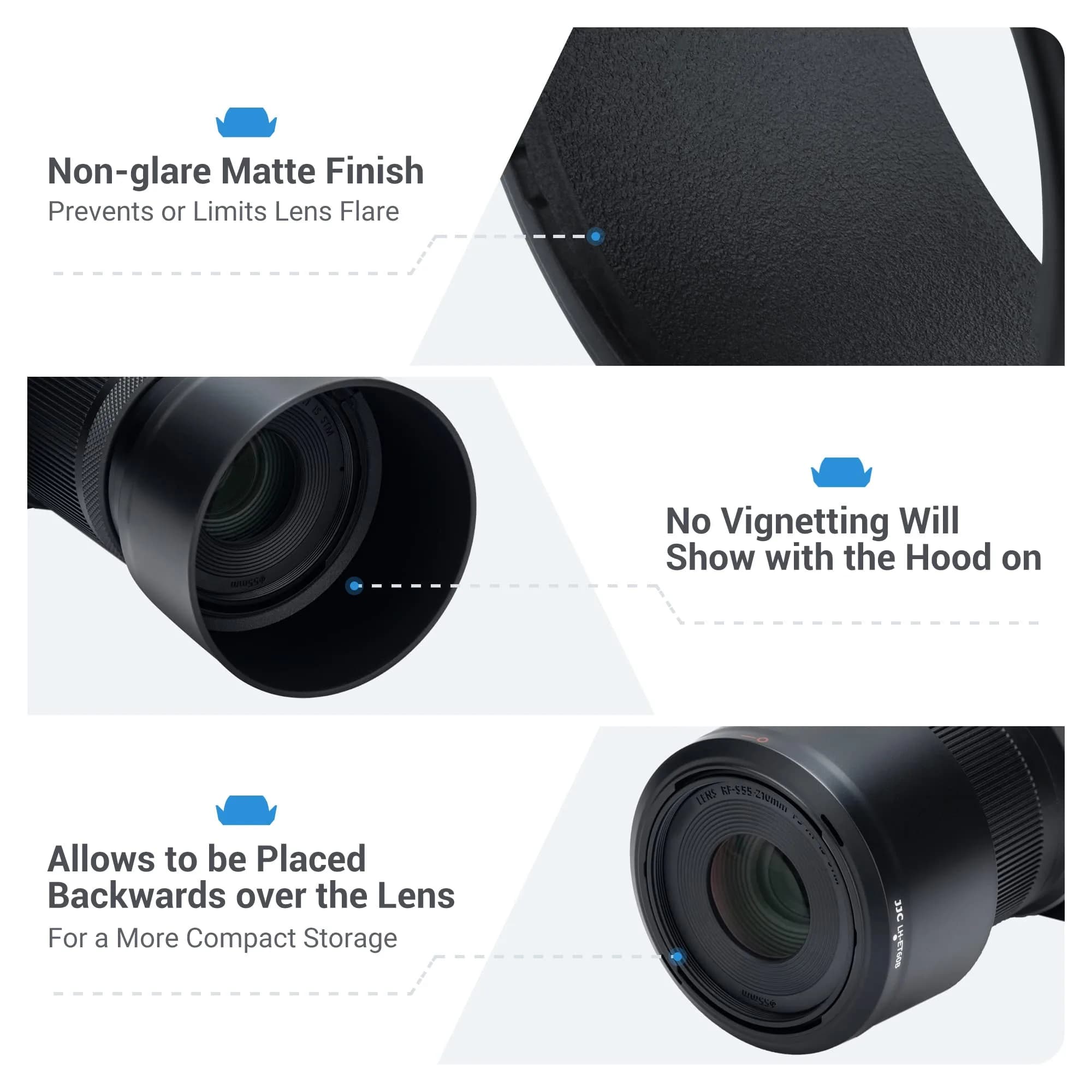 JJC ET-60B Lens Hood for Canon RF-S 55-210mm f/5-7.1 IS STM Lens | Reversible Bayonet Design with 55mm Filter Compatibility - view 4