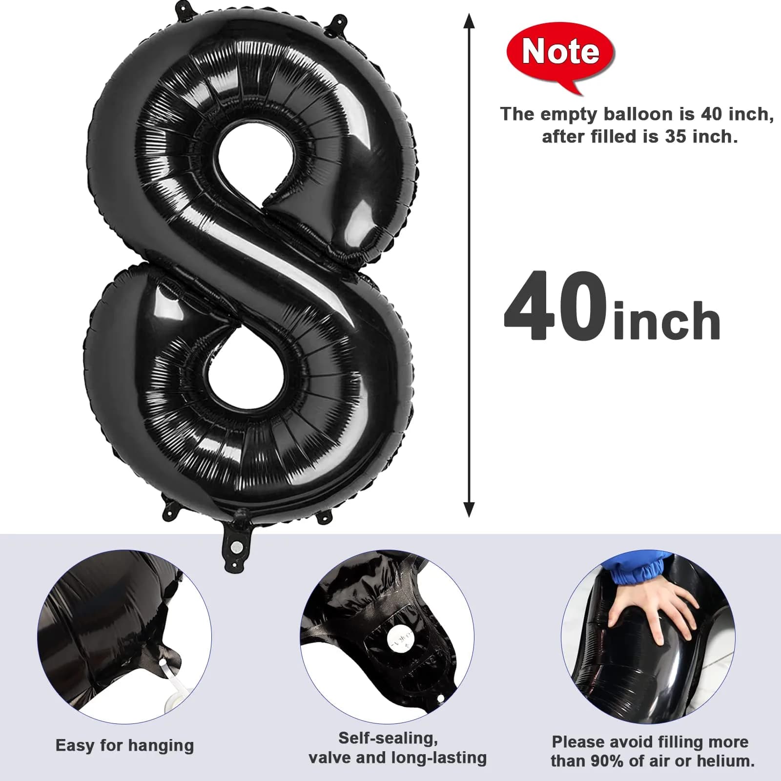 Mluchee Black Number 8 Balloon 40 Inch | Jumbo Party Decoration - view 7
