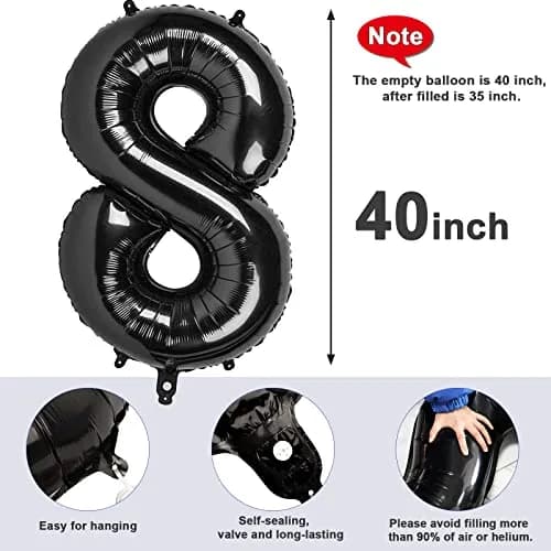 Mluchee Black Number 8 Balloon 40 Inch | Jumbo Party Decoration thumbnail 7