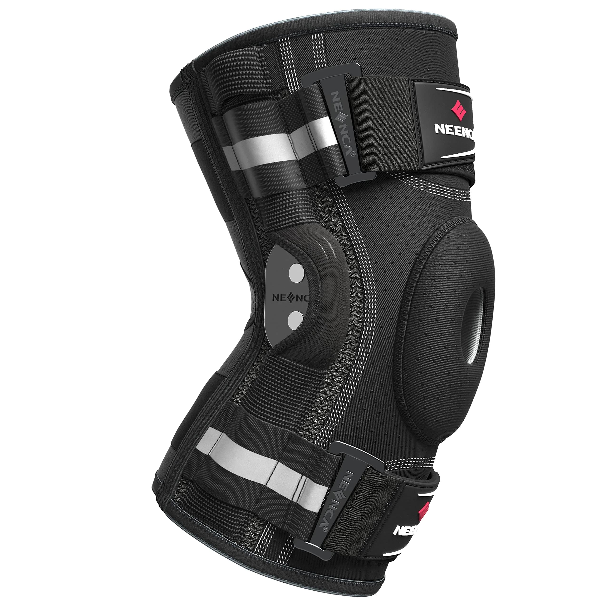 NEENCA Professional Knee Brace | Hinged Support for Men & Women, Patella Gel Pad, Removable Side Stabilizers, Adjustable Velcro Straps, Open Patella, Black, Large - main product image