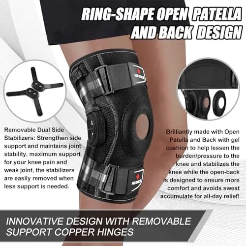 NEENCA Professional Knee Brace | Hinged Support for Men & Women, Patella Gel Pad, Removable Side Stabilizers, Adjustable Velcro Straps, Open Patella, Black, Large thumbnail 6