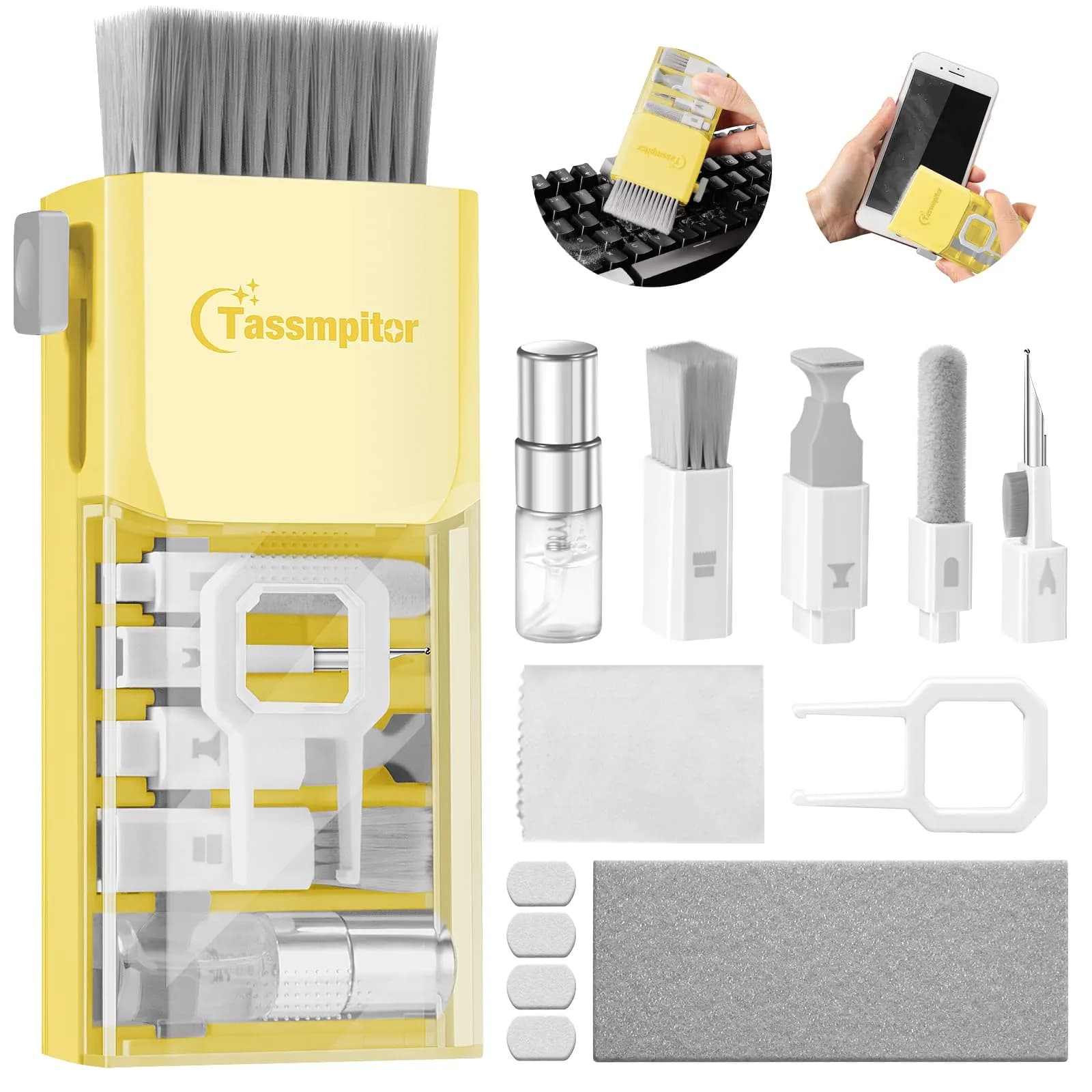 Tassmpitor All-in-1 Keyboard Cleaner Laptop Cleaning Kit | Deep Device & Screen Cleaning — BrightYellow