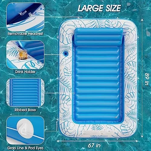 Jasonwell Inflatable Tanning Pool Lounger Float XXL Blue | 213cm (89in) x 167cm (67in) Water-Filled Sunbathing Bed thumbnail 5