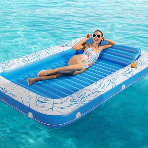 Jasonwell Inflatable Tanning Pool Lounger Float XXL Blue | 213cm (89in) x 167cm (67in) Water-Filled Sunbathing Bed thumbnail 6