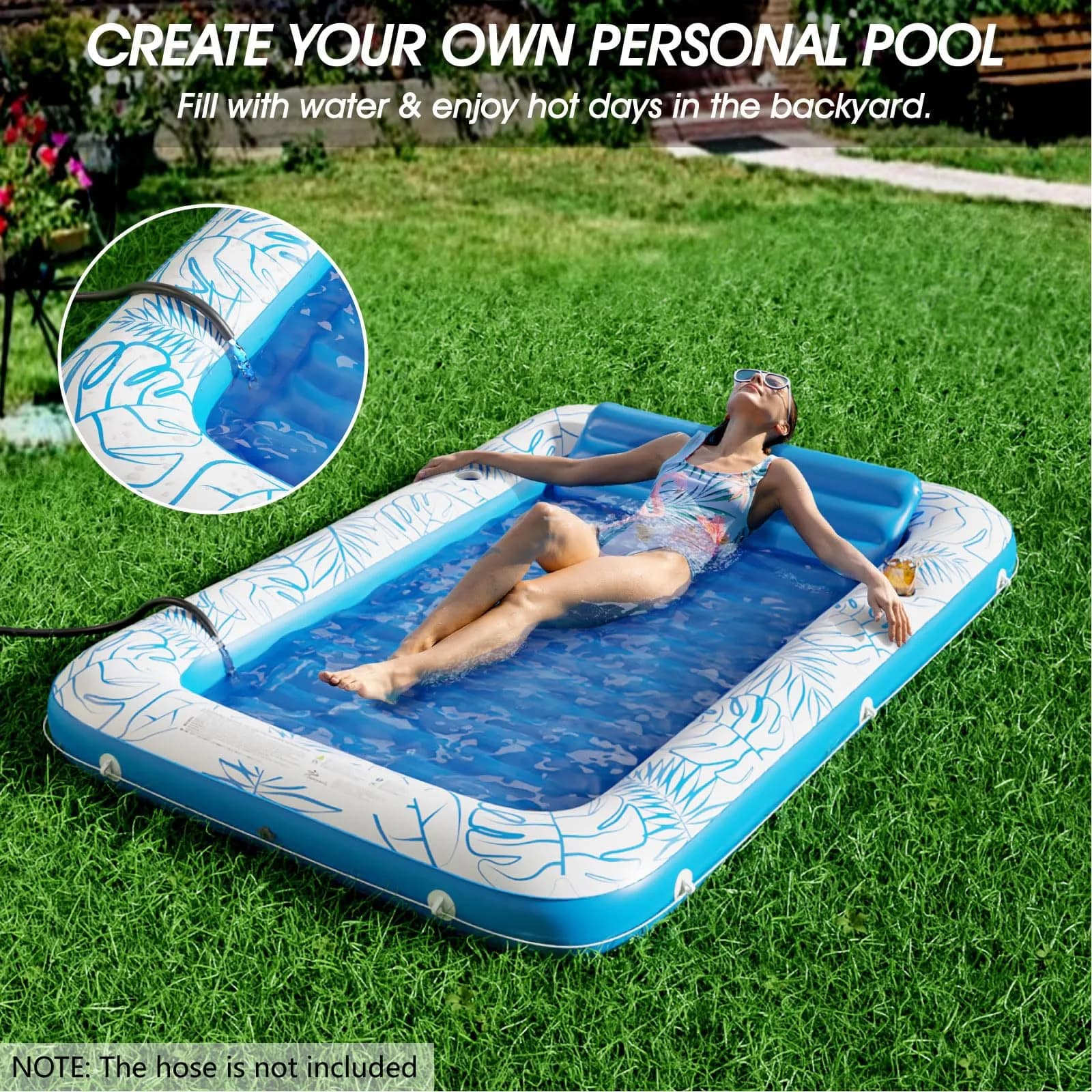 Jasonwell Inflatable Tanning Pool Lounger Float XXL Blue | 213cm (89in) x 167cm (67in) Water-Filled Sunbathing Bed - view 2