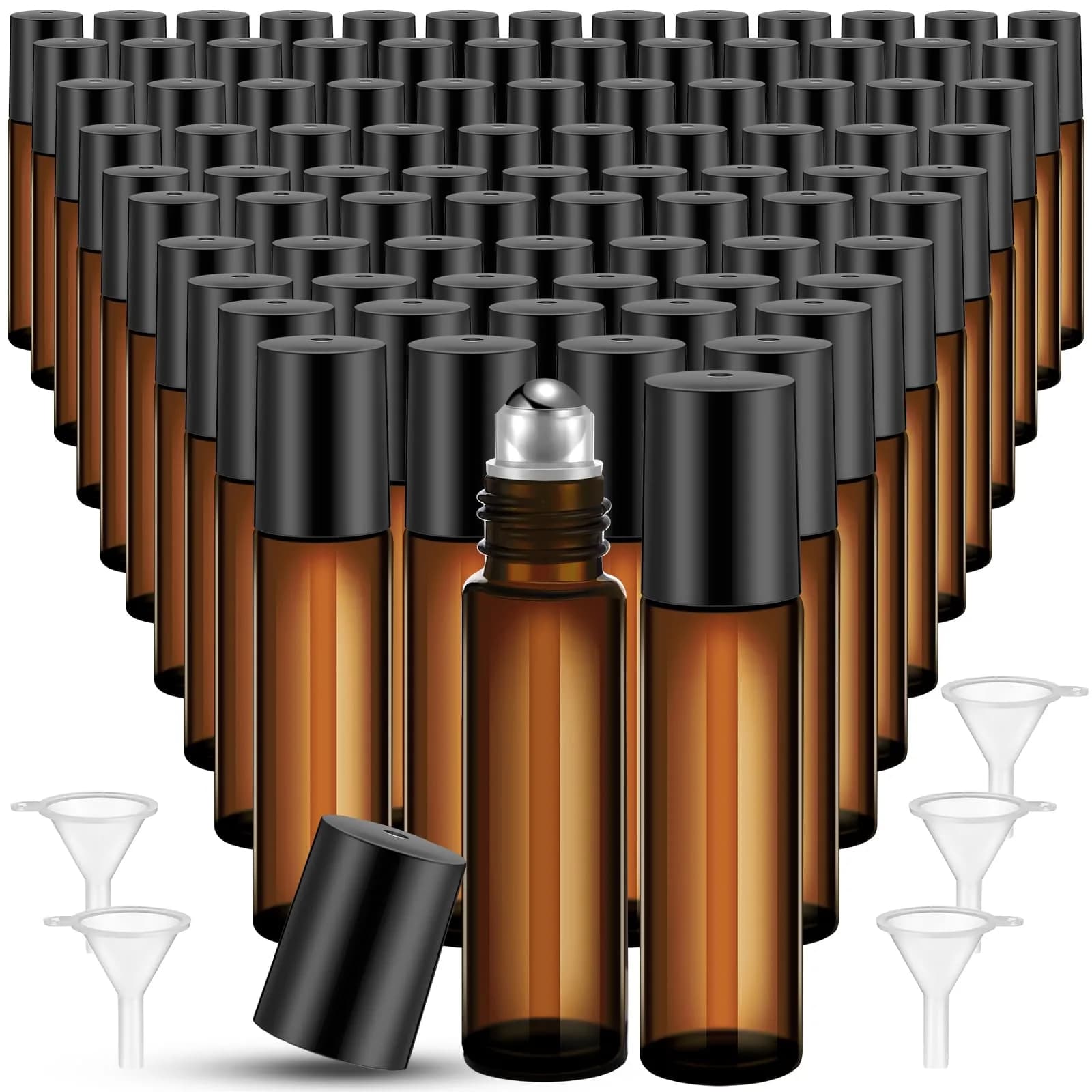 Sumind 150 Pcs Glass Essential Oil Roller Bottles 10 ml | Amber, Leakproof, Reusable