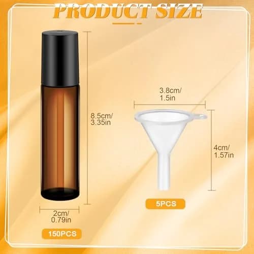 Sumind 150 Pcs Glass Essential Oil Roller Bottles 10 ml | Amber, Leakproof, Reusable thumbnail 2