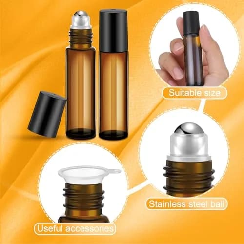 Sumind 150 Pcs Glass Essential Oil Roller Bottles 10 ml | Amber, Leakproof, Reusable thumbnail 3
