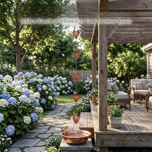 TZSSP 8.75FT Metal Rain Chain for Gutters | Tulip Cups with Butterflies, Outdoor Decor thumbnail 4