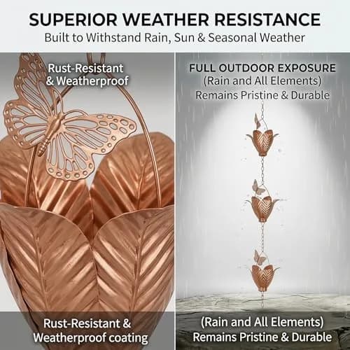 TZSSP 8.75FT Metal Rain Chain for Gutters | Tulip Cups with Butterflies, Outdoor Decor thumbnail 7