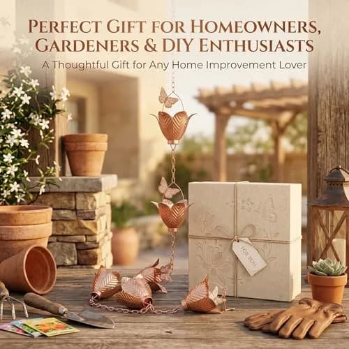 TZSSP 8.75FT Metal Rain Chain for Gutters | Tulip Cups with Butterflies, Outdoor Decor thumbnail 8