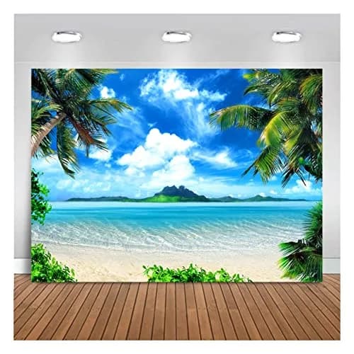 MAQTT Summer Beach Theme Photo Background Hawaii Coconut Tree Banquet Scene Photography Background Wedding Party Decorative Banner Photo Props 270cm x 180cm (9x6ft) thumbnail 1