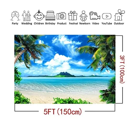 MAQTT Summer Beach Theme Photo Background Hawaii Coconut Tree Banquet Scene Photography Background Wedding Party Decorative Banner Photo Props 270cm x 180cm (9x6ft) thumbnail 5