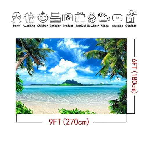 MAQTT Summer Beach Theme Photo Background Hawaii Coconut Tree Banquet Scene Photography Background Wedding Party Decorative Banner Photo Props 270cm x 180cm (9x6ft) thumbnail 6