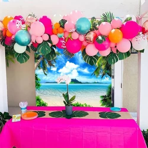 MAQTT Summer Beach Theme Photo Background Hawaii Coconut Tree Banquet Scene Photography Background Wedding Party Decorative Banner Photo Props 270cm x 180cm (9x6ft) thumbnail 8