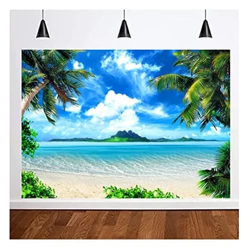 MAQTT Summer Beach Theme Photo Background Hawaii Coconut Tree Banquet Scene Photography Background Wedding Party Decorative Banner Photo Props 270cm x 180cm (9x6ft) thumbnail 2
