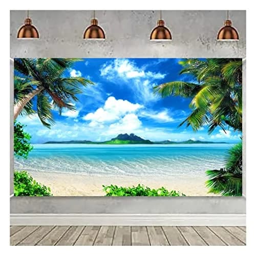 MAQTT Summer Beach Theme Photo Background Hawaii Coconut Tree Banquet Scene Photography Background Wedding Party Decorative Banner Photo Props 270cm x 180cm (9x6ft) thumbnail 3