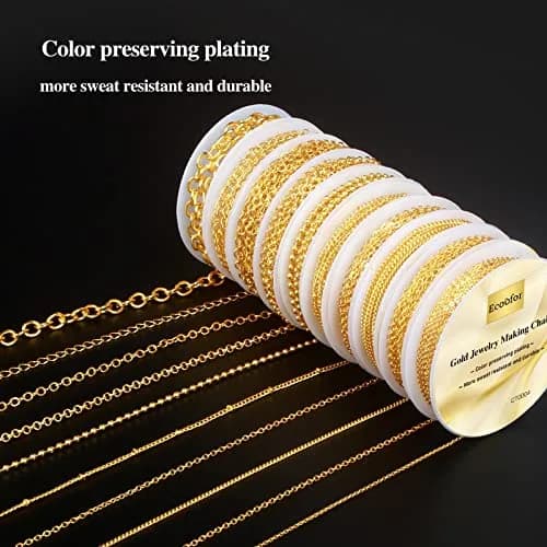 Ecoofor Gold Necklace Chains for Jewelry Making Kit 78.7ft (10 Rolls) | DIY Necklace Bracelet Jewelry Making with Jump Rings & Clasps thumbnail 4