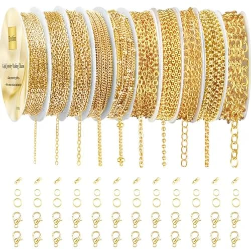 Ecoofor Gold Necklace Chains for Jewelry Making Kit 78.7ft (10 Rolls) | DIY Necklace Bracelet Jewelry Making with Jump Rings & Clasps thumbnail 1