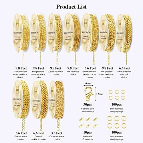 Ecoofor Gold Necklace Chains for Jewelry Making Kit 78.7ft (10 Rolls) | DIY Necklace Bracelet Jewelry Making with Jump Rings & Clasps thumbnail 3
