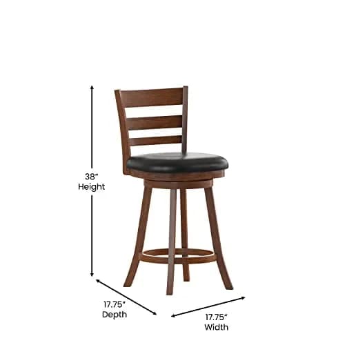 Taylor + Logan Zayne Classic Ladderback Wooden Swivel Counter Stool with Faux Leather Seat, Antique Oak/Black | Timeless Elegance for Kitchen & Dining thumbnail 4