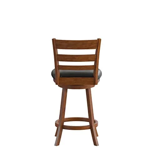 Taylor + Logan Zayne Classic Ladderback Wooden Swivel Counter Stool with Faux Leather Seat, Antique Oak/Black | Timeless Elegance for Kitchen & Dining thumbnail 5