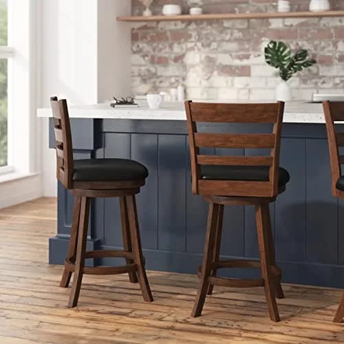 Taylor + Logan Zayne Classic Ladderback Wooden Swivel Counter Stool with Faux Leather Seat, Antique Oak/Black | Timeless Elegance for Kitchen & Dining thumbnail 7