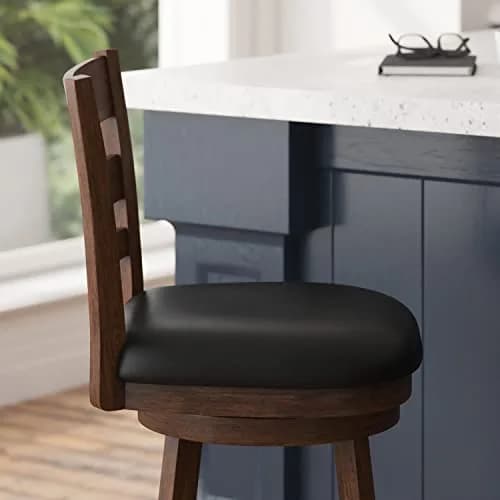 Taylor + Logan Zayne Classic Ladderback Wooden Swivel Counter Stool with Faux Leather Seat, Antique Oak/Black | Timeless Elegance for Kitchen & Dining thumbnail 8