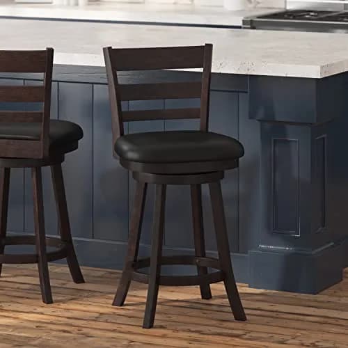Taylor + Logan Zayne Classic Ladderback Wooden Swivel Counter Stool with Faux Leather Seat, Espresso/Black | Timeless Elegance & Modern Functionality thumbnail 1