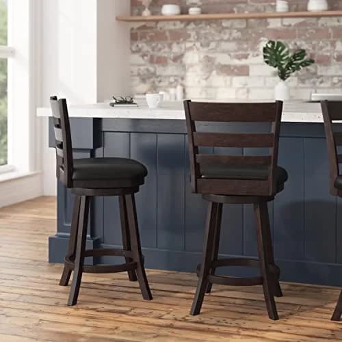 Taylor + Logan Zayne Classic Ladderback Wooden Swivel Counter Stool with Faux Leather Seat, Espresso/Black | Timeless Elegance & Modern Functionality thumbnail 4
