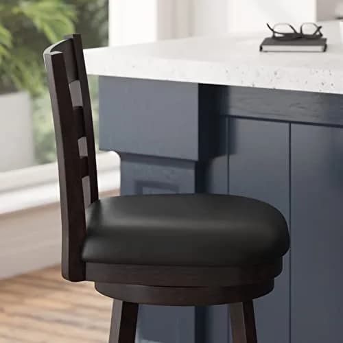 Taylor + Logan Zayne Classic Ladderback Wooden Swivel Counter Stool with Faux Leather Seat, Espresso/Black | Timeless Elegance & Modern Functionality thumbnail 5