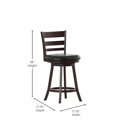 Taylor + Logan Zayne Classic Ladderback Wooden Swivel Counter Stool with Faux Leather Seat, Espresso/Black | Timeless Elegance & Modern Functionality thumbnail 6