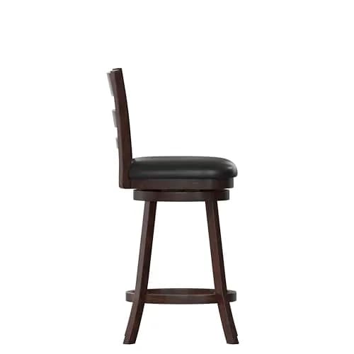 Taylor + Logan Zayne Classic Ladderback Wooden Swivel Counter Stool with Faux Leather Seat, Espresso/Black | Timeless Elegance & Modern Functionality thumbnail 8