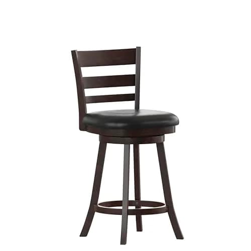 Taylor + Logan Zayne Classic Ladderback Wooden Swivel Counter Stool with Faux Leather Seat, Espresso/Black | Timeless Elegance & Modern Functionality thumbnail 2