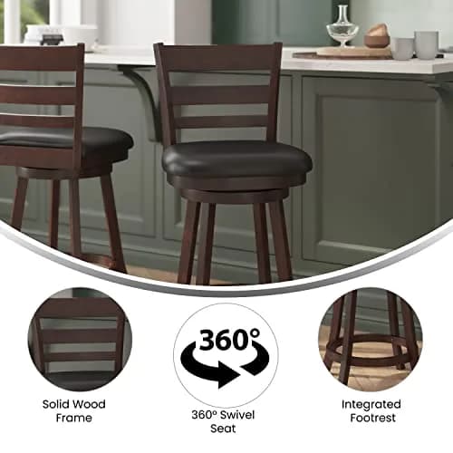 Taylor + Logan Zayne Classic Ladderback Wooden Swivel Counter Stool with Faux Leather Seat, Espresso/Black | Timeless Elegance & Modern Functionality thumbnail 3