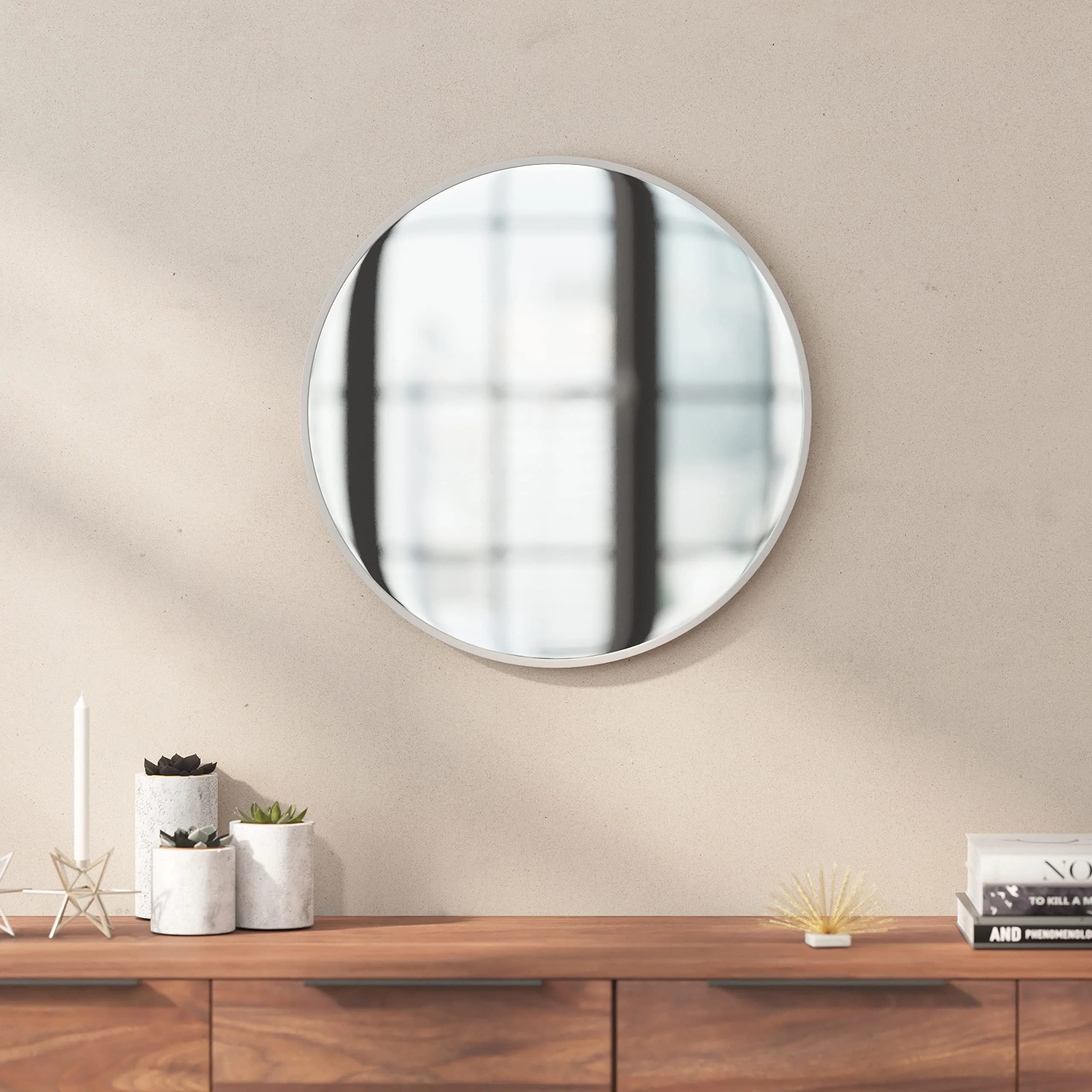 Taylor & Logan Julianne 20" Round Silver Metal Framed Wall Mirror | Modern, Safety & Versatile Design