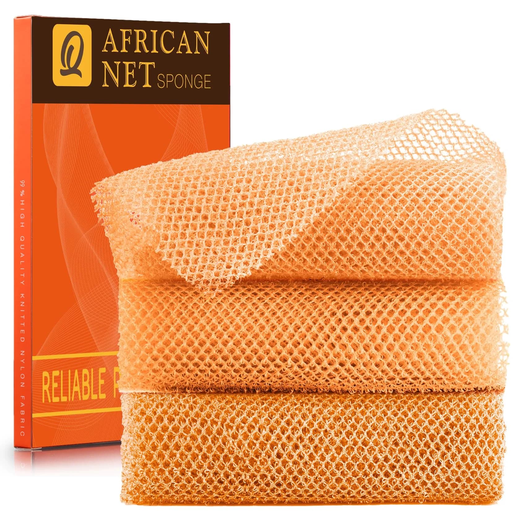 UJFQBH African Net Sponge 3 Pack - Bright Yellow | Deep Cleansing & Gentle Exfoliation - main product image