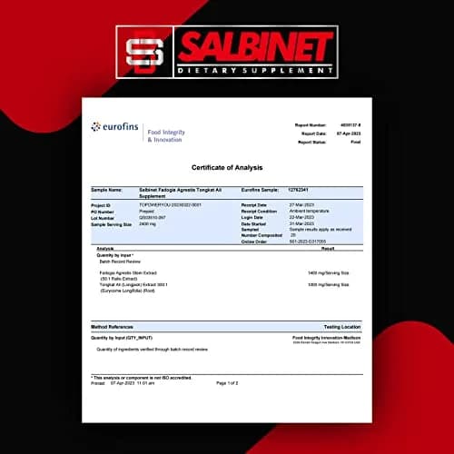 Salbinet 2400mg Nutritional Supplement 60 Count | Fadogia Agrestis & Tongkat Ali for Muscle & Performance thumbnail 7