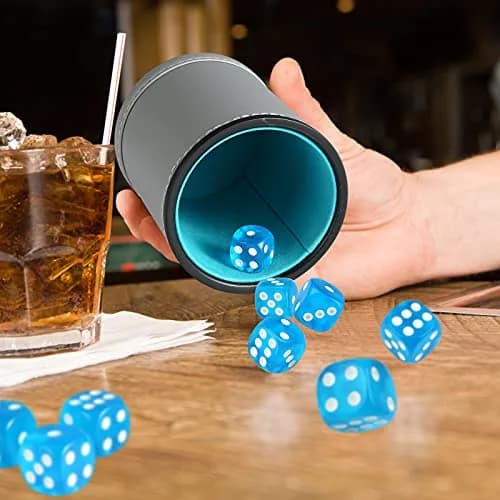 GWHOLE Leather Dice Cup with 10 Sky Blue Dice | Standard 16mm D6 for Tabletop Games thumbnail 2