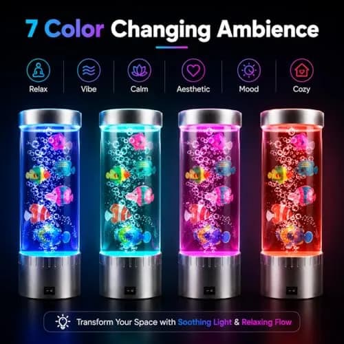 impcenst Jellyfish Lamp with RGB Color Changing LED Lights | Bubble Fish Tank Night Light for Bedroom & Desk thumbnail 5