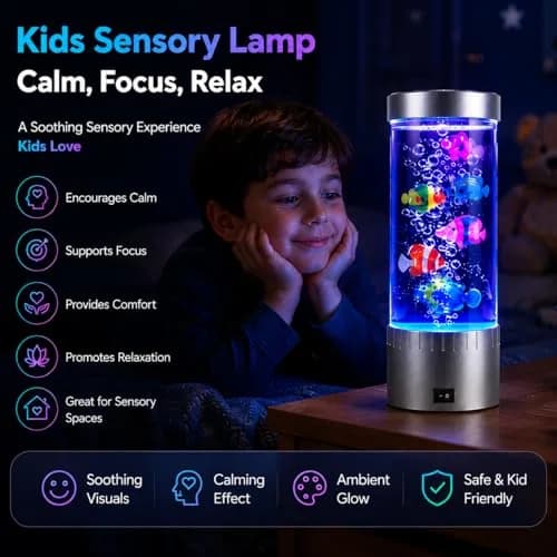 impcenst Jellyfish Lamp with RGB Color Changing LED Lights | Bubble Fish Tank Night Light for Bedroom & Desk thumbnail 7
