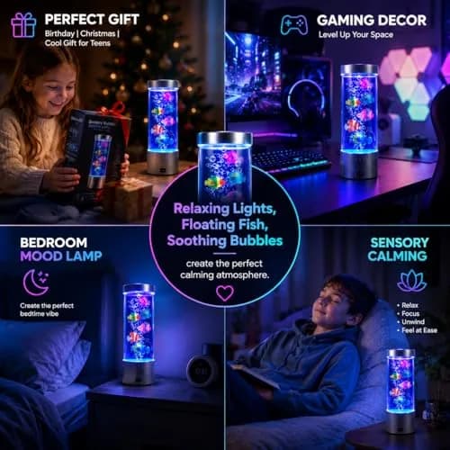 impcenst Jellyfish Lamp with RGB Color Changing LED Lights | Bubble Fish Tank Night Light for Bedroom & Desk thumbnail 2